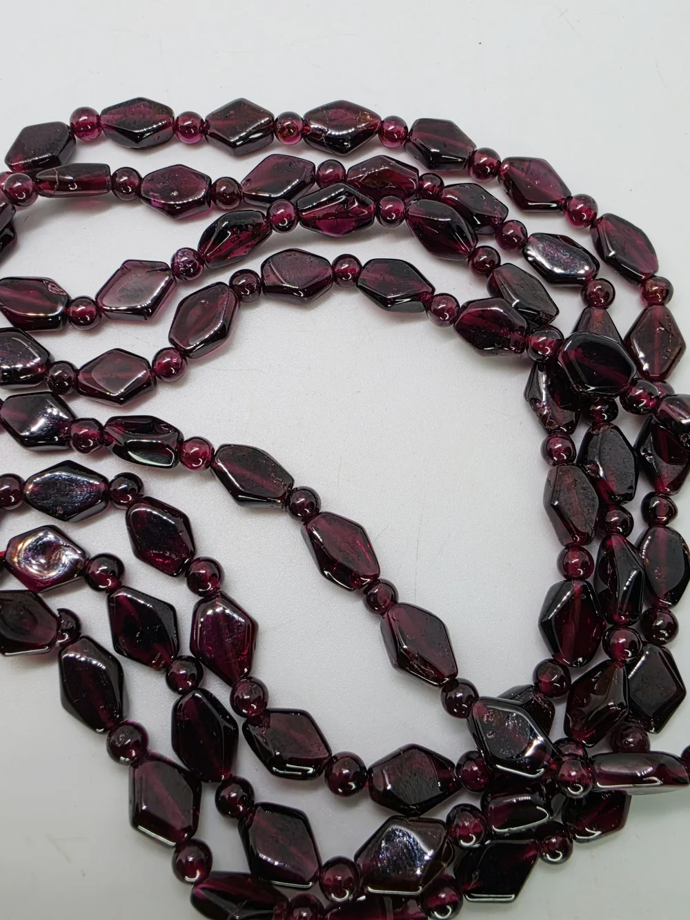 Antique Vintage Art Deco Czech Garnet Rhombus Glass Flapper Necklace 36